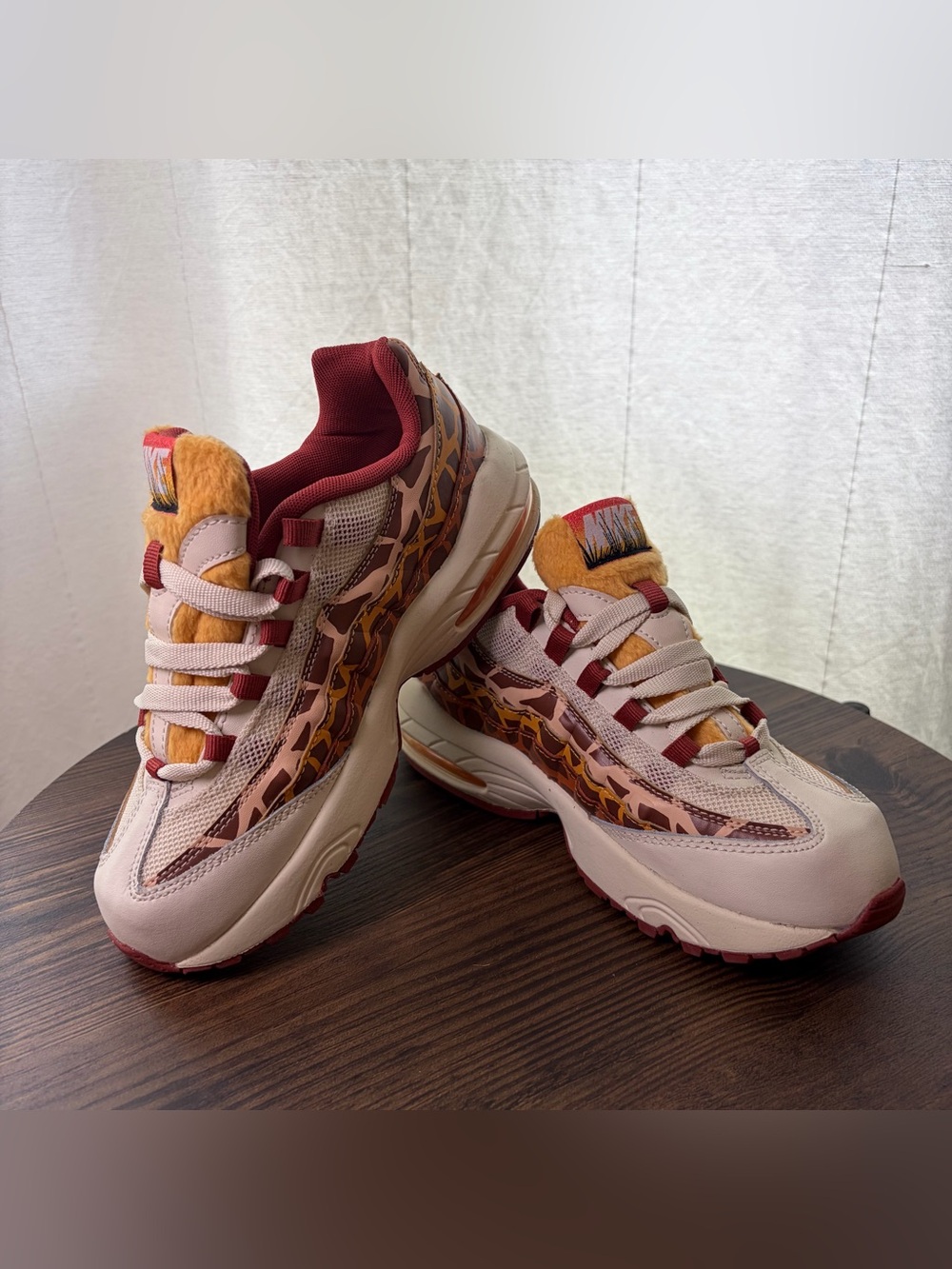 Nike Air Max 95 Safari Giraffe Print Faux Fur Sneakers Kids US 2.5Y